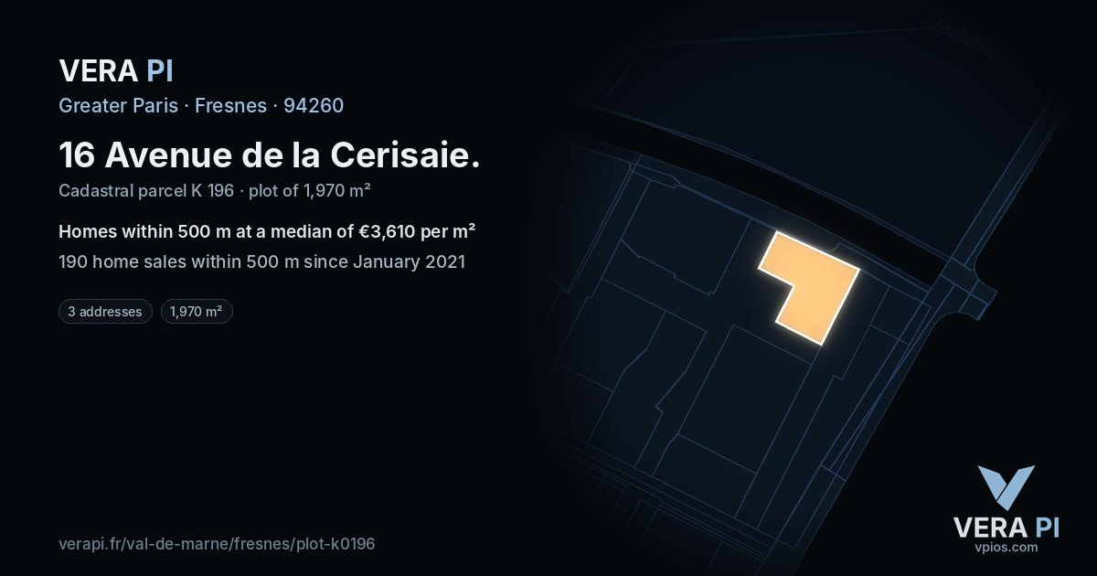 16 Avenue de la Cerisaie, Fresnes at night – the plot lit, the parcels around coloured by the prices near them