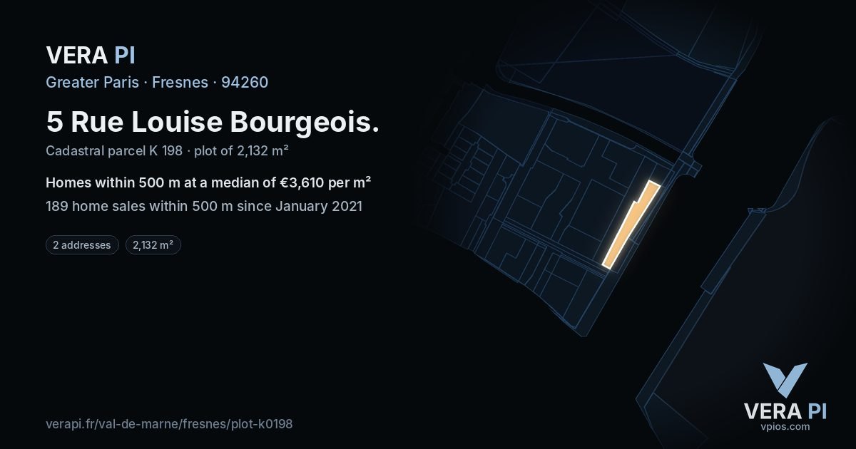 5 Rue Louise Bourgeois, Fresnes at night – the plot lit, the parcels around coloured by the prices near them