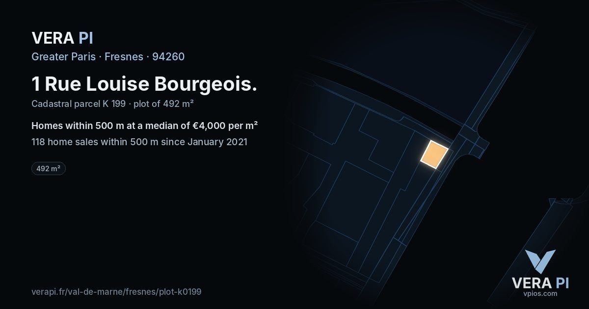 1 Rue Louise Bourgeois, Fresnes at night – the plot lit, the parcels around coloured by the prices near them