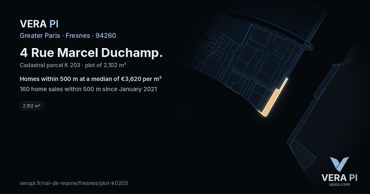 4 Rue Marcel Duchamp, Fresnes at night – the plot lit, the parcels around coloured by the prices near them