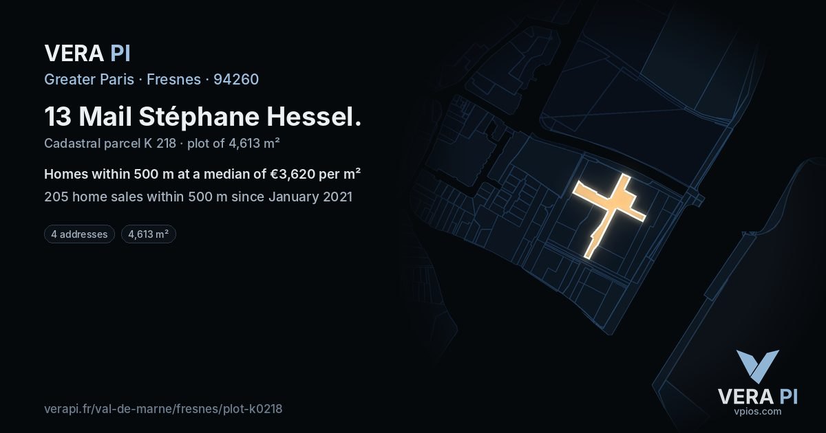 13 Mail Stéphane Hessel, Fresnes at night – the plot lit, the parcels around coloured by the prices near them