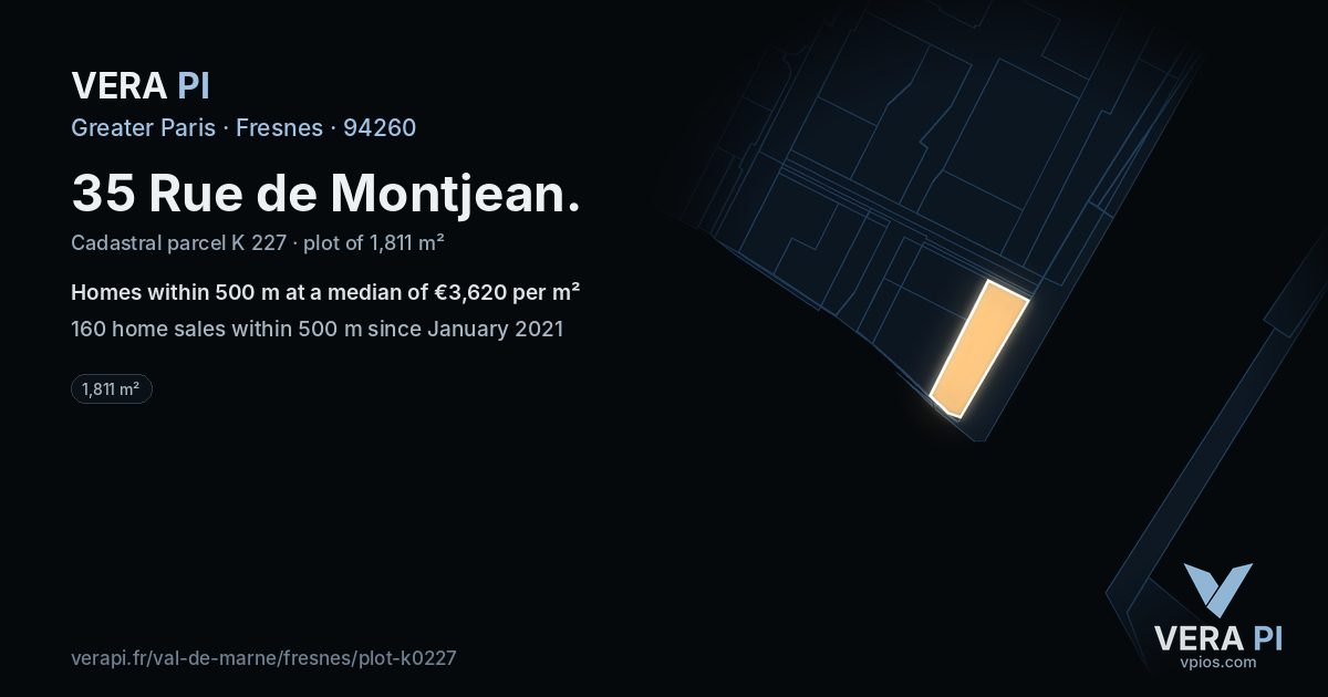 35 Rue de Montjean, Fresnes at night – the plot lit, the parcels around coloured by the prices near them