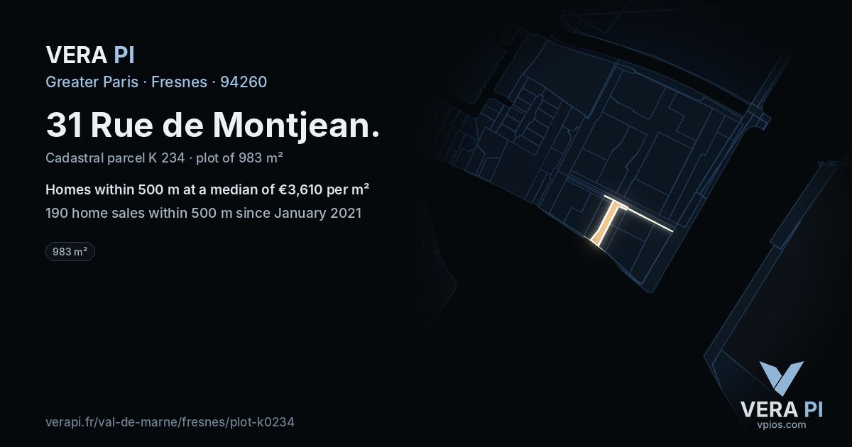 31 Rue de Montjean, Fresnes at night – the plot lit, the parcels around coloured by the prices near them