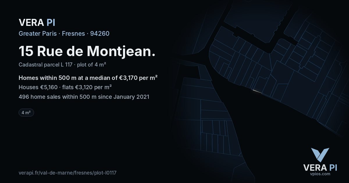15 Rue de Montjean, Fresnes at night – the plot lit, the parcels around coloured by the prices near them