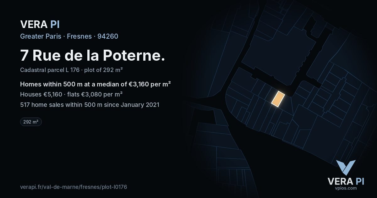 7 Rue de la Poterne, Fresnes at night – the plot lit, the parcels around coloured by the prices near them