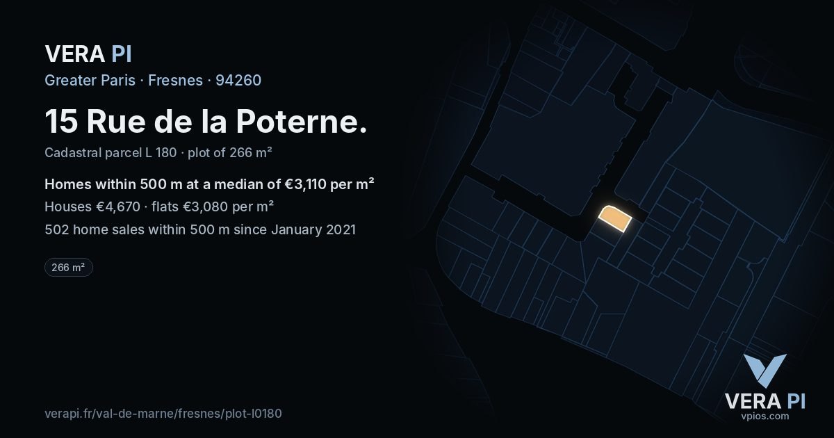 15 Rue de la Poterne, Fresnes at night – the plot lit, the parcels around coloured by the prices near them