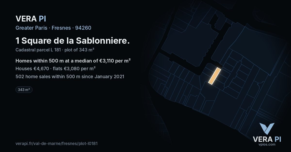1 Square de la Sablonniere, Fresnes at night – the plot lit, the parcels around coloured by the prices near them