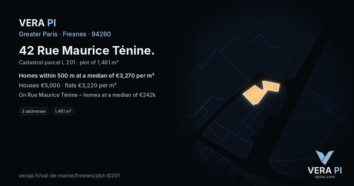 42 Rue Maurice Ténine, Fresnes at night – the plot lit, the parcels around coloured by the prices near them