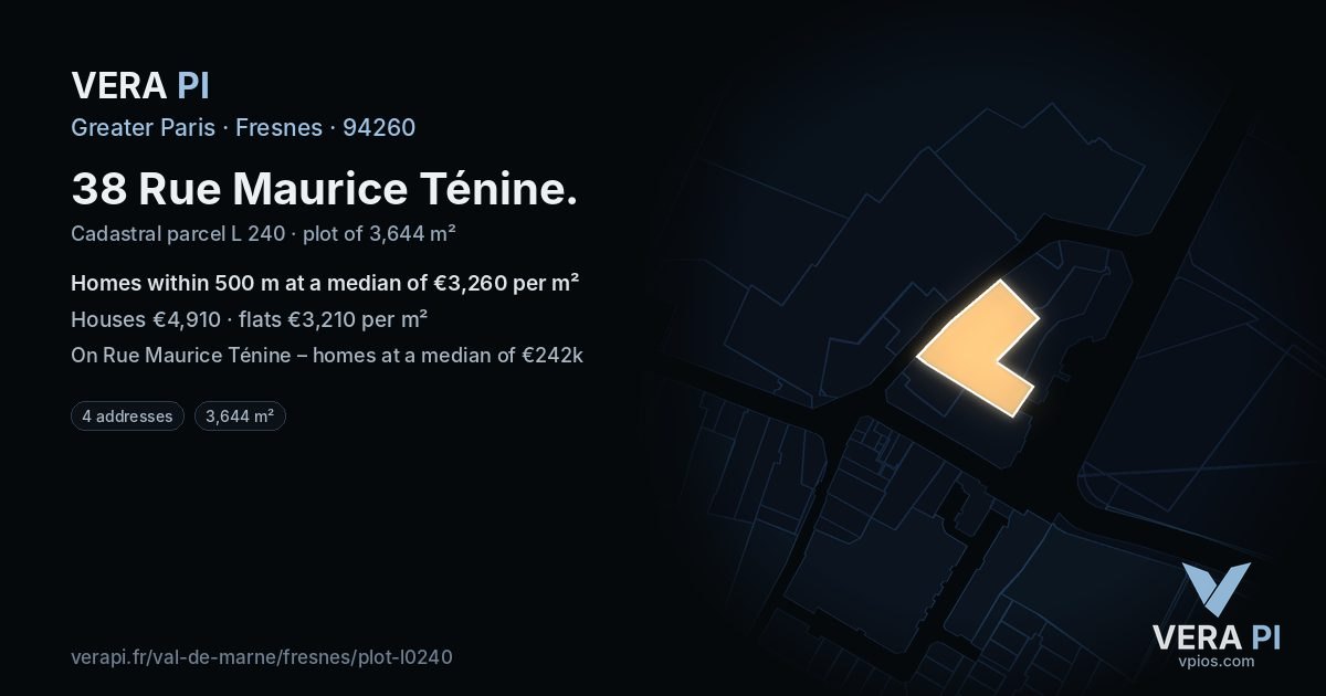 38 Rue Maurice Ténine, Fresnes at night – the plot lit, the parcels around coloured by the prices near them
