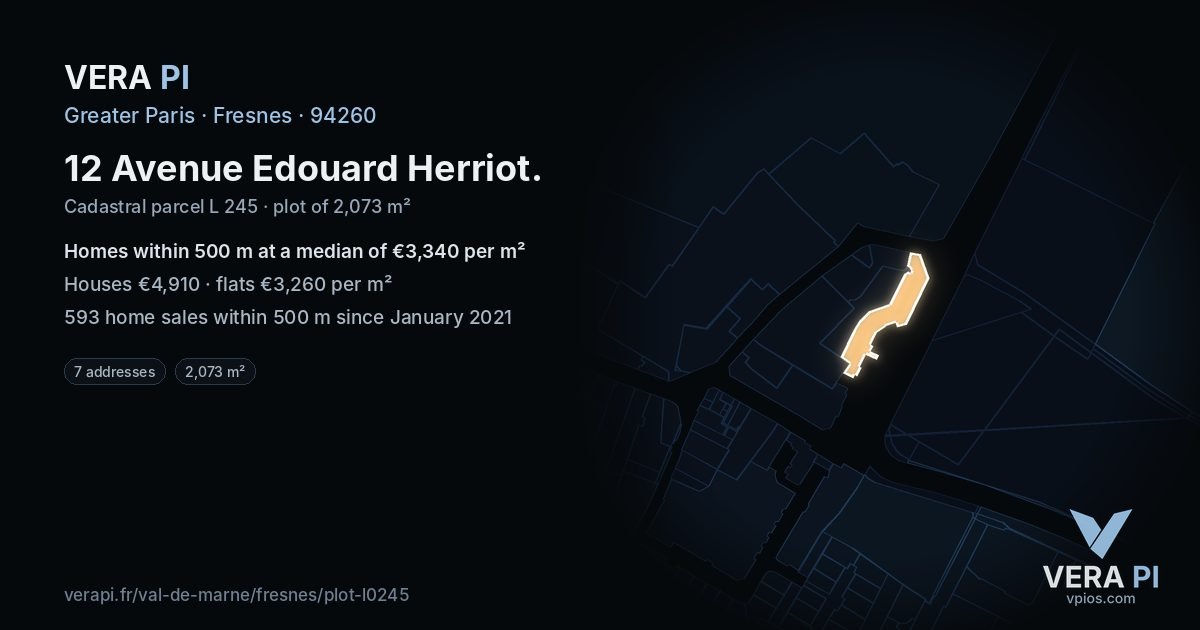 12 Avenue Edouard Herriot, Fresnes at night – the plot lit, the parcels around coloured by the prices near them