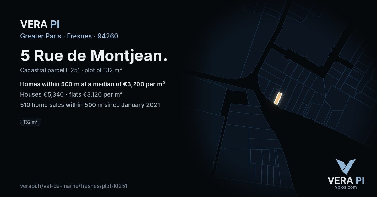 5 Rue de Montjean, Fresnes at night – the plot lit, the parcels around coloured by the prices near them