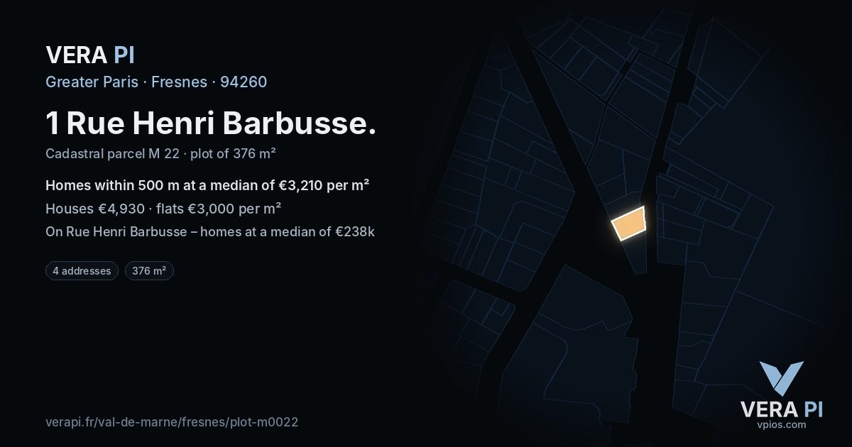1 Rue Henri Barbusse, Fresnes at night – the plot lit, the parcels around coloured by the prices near them