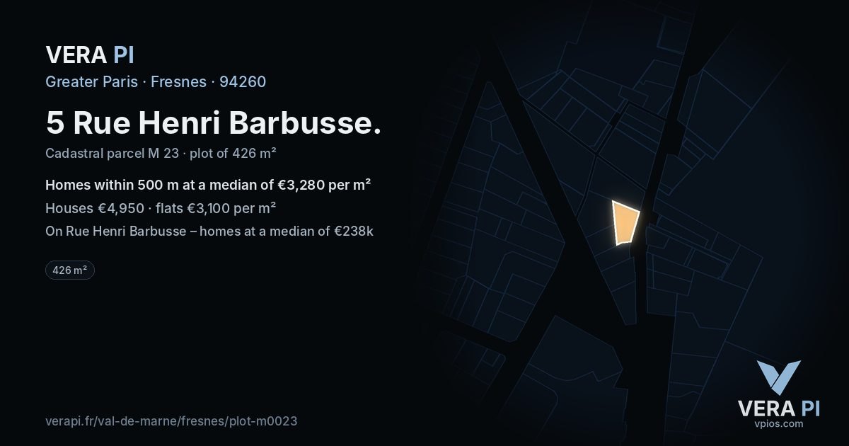 5 Rue Henri Barbusse, Fresnes at night – the plot lit, the parcels around coloured by the prices near them