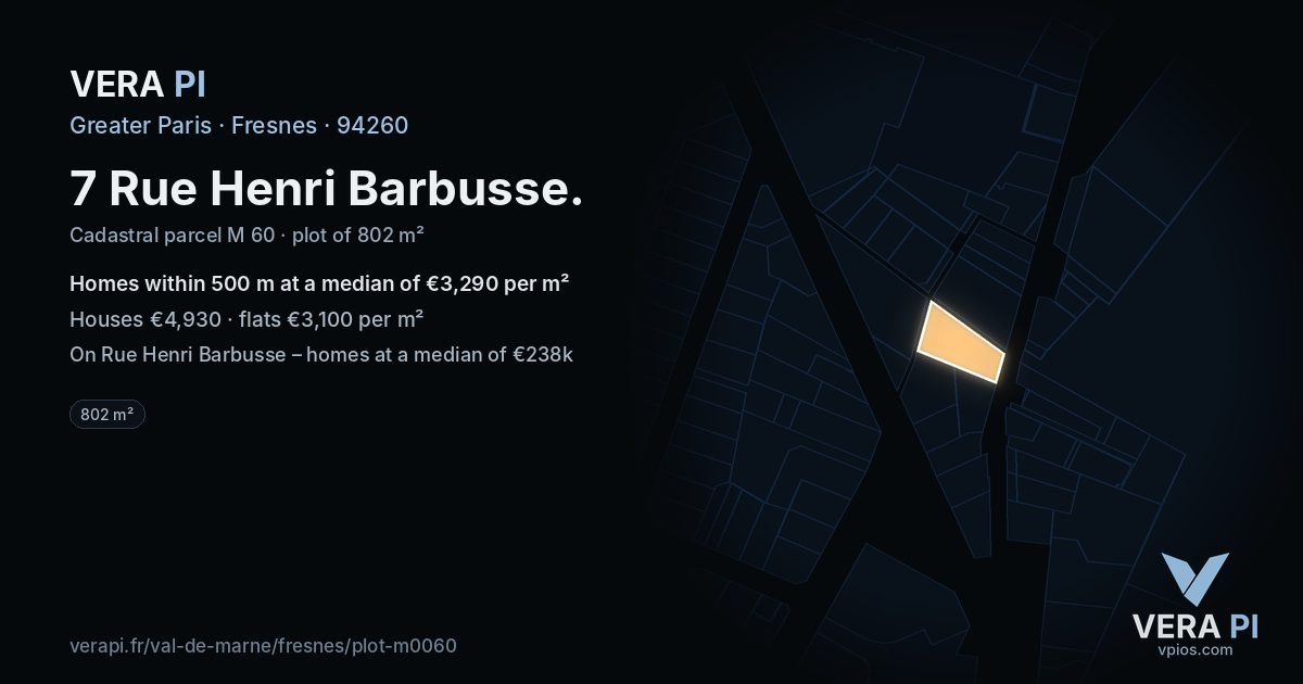 7 Rue Henri Barbusse, Fresnes at night – the plot lit, the parcels around coloured by the prices near them
