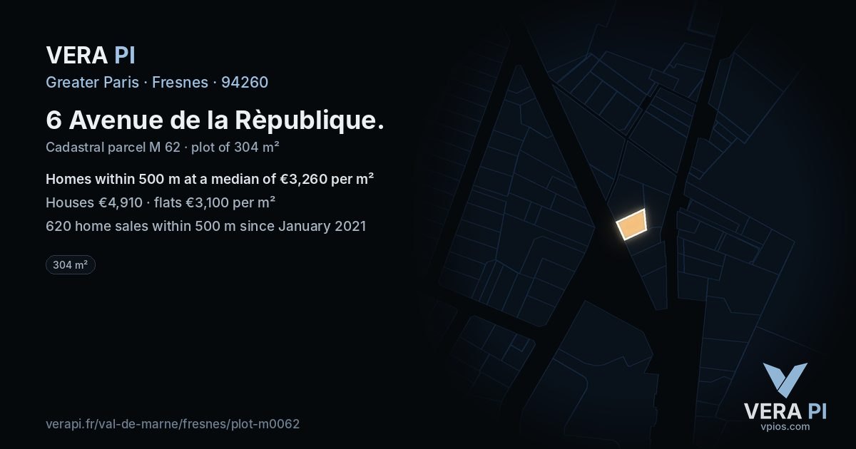 6 Avenue de la Rèpublique, Fresnes at night – the plot lit, the parcels around coloured by the prices near them