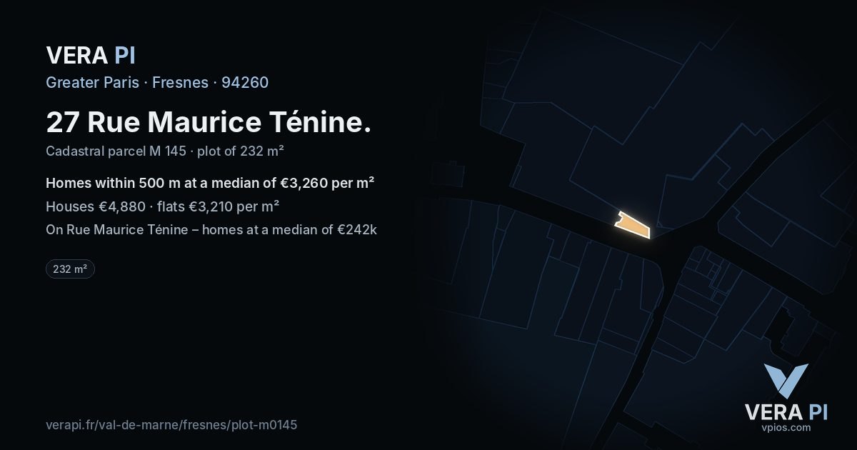27 Rue Maurice Ténine, Fresnes at night – the plot lit, the parcels around coloured by the prices near them