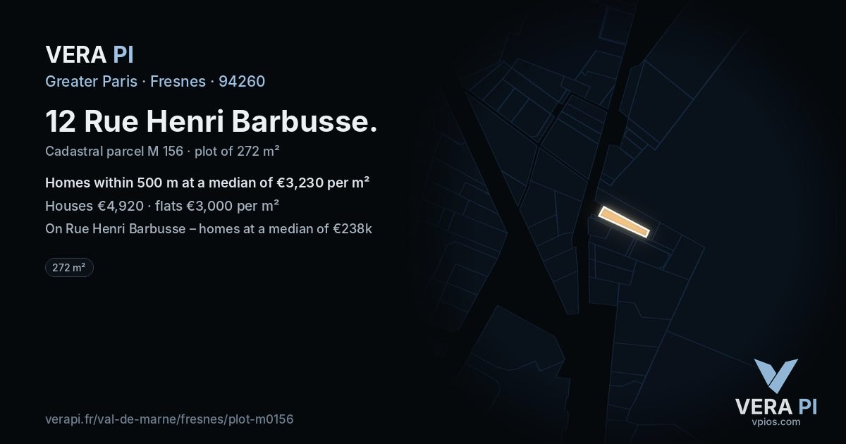 12 Rue Henri Barbusse, Fresnes at night – the plot lit, the parcels around coloured by the prices near them