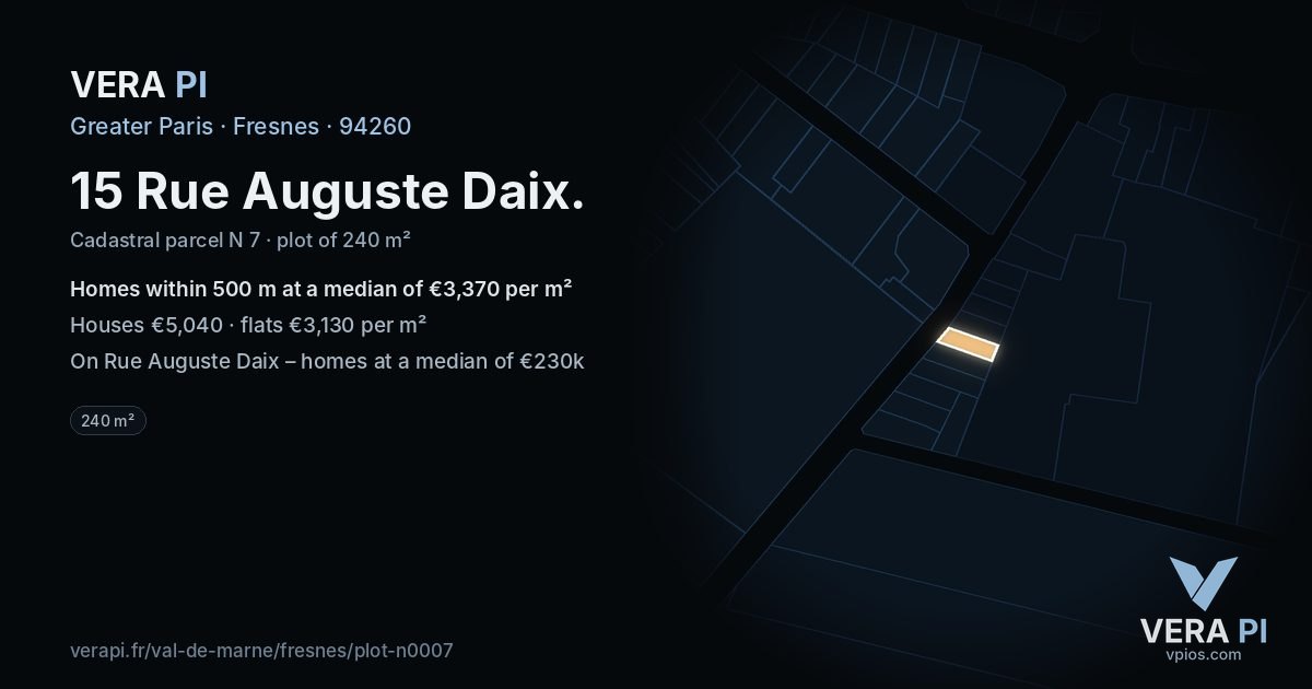 15 Rue Auguste Daix, Fresnes at night – the plot lit, the parcels around coloured by the prices near them