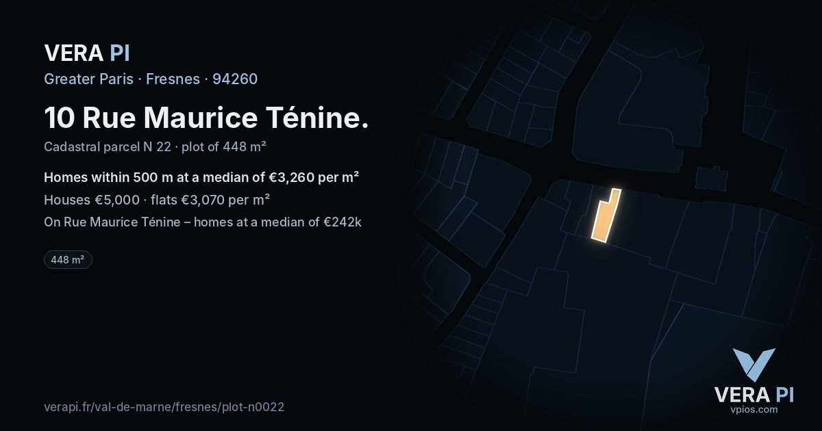 10 Rue Maurice Ténine, Fresnes at night – the plot lit, the parcels around coloured by the prices near them
