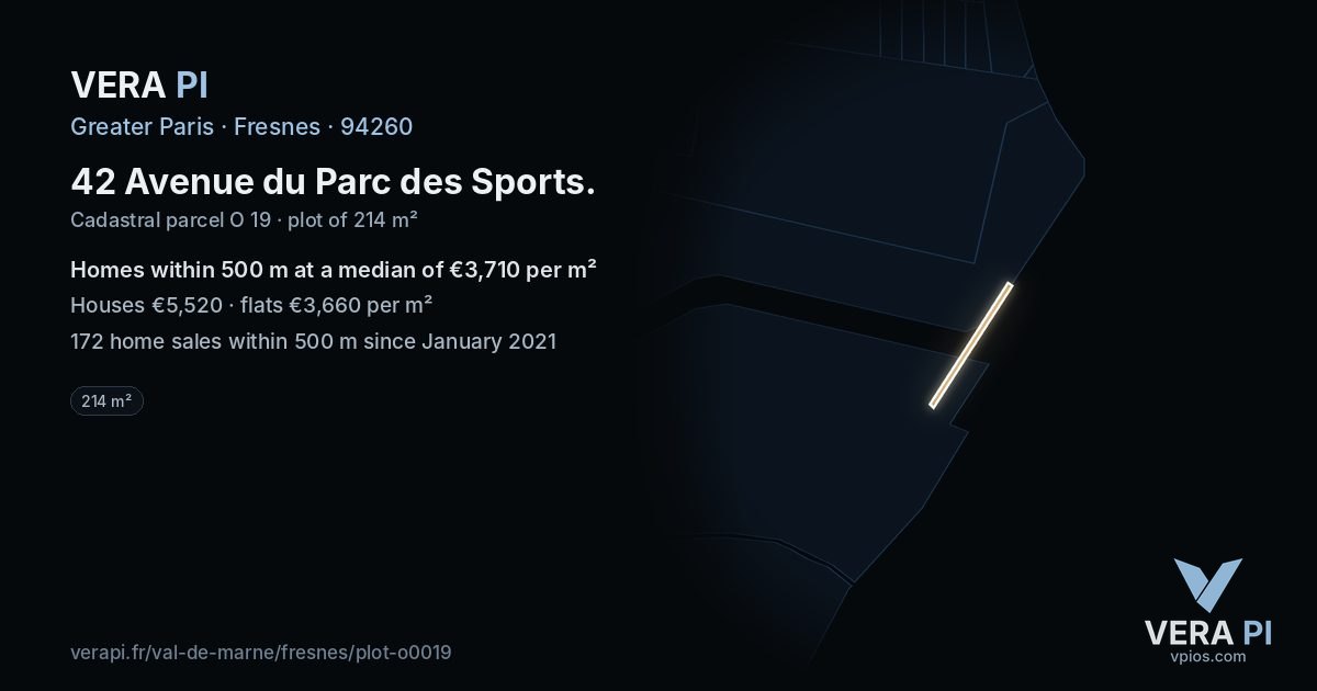 42 Avenue du Parc des Sports, Fresnes at night – the plot lit, the parcels around coloured by the prices near them