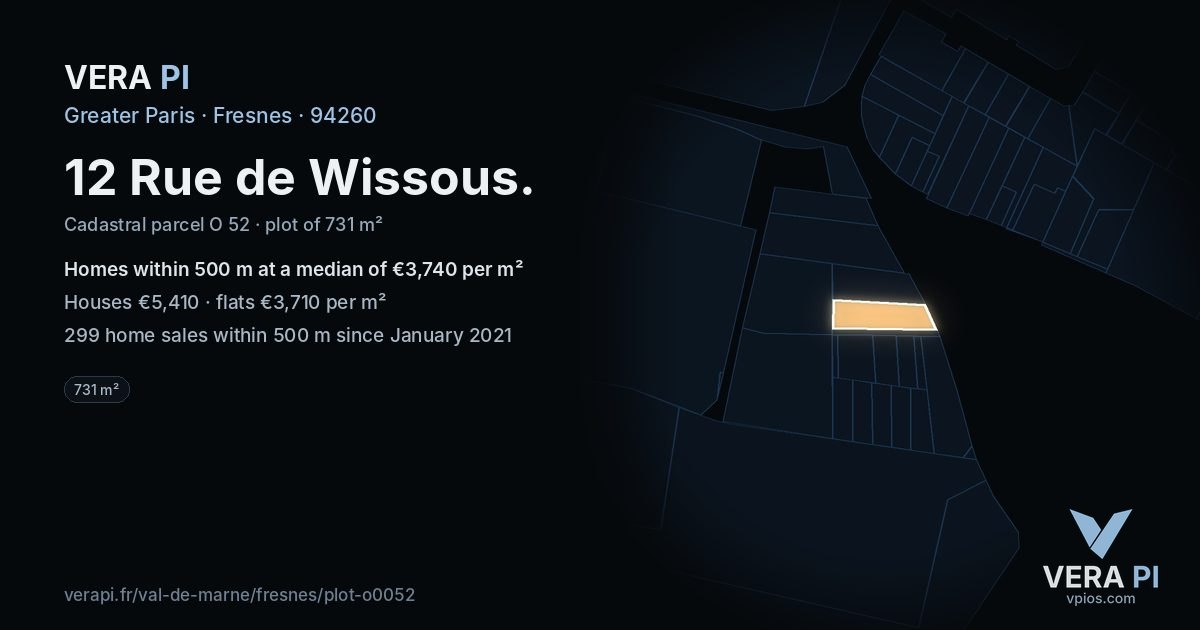 12 Rue de Wissous, Fresnes at night – the plot lit, the parcels around coloured by the prices near them