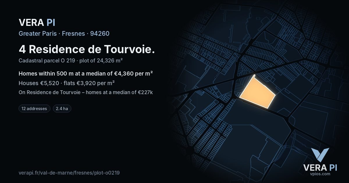 4 Residence de Tourvoie, Fresnes at night – the plot lit, the parcels around coloured by the prices near them