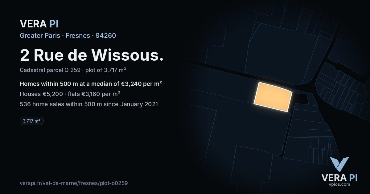 2 Rue de Wissous, Fresnes at night – the plot lit, the parcels around coloured by the prices near them