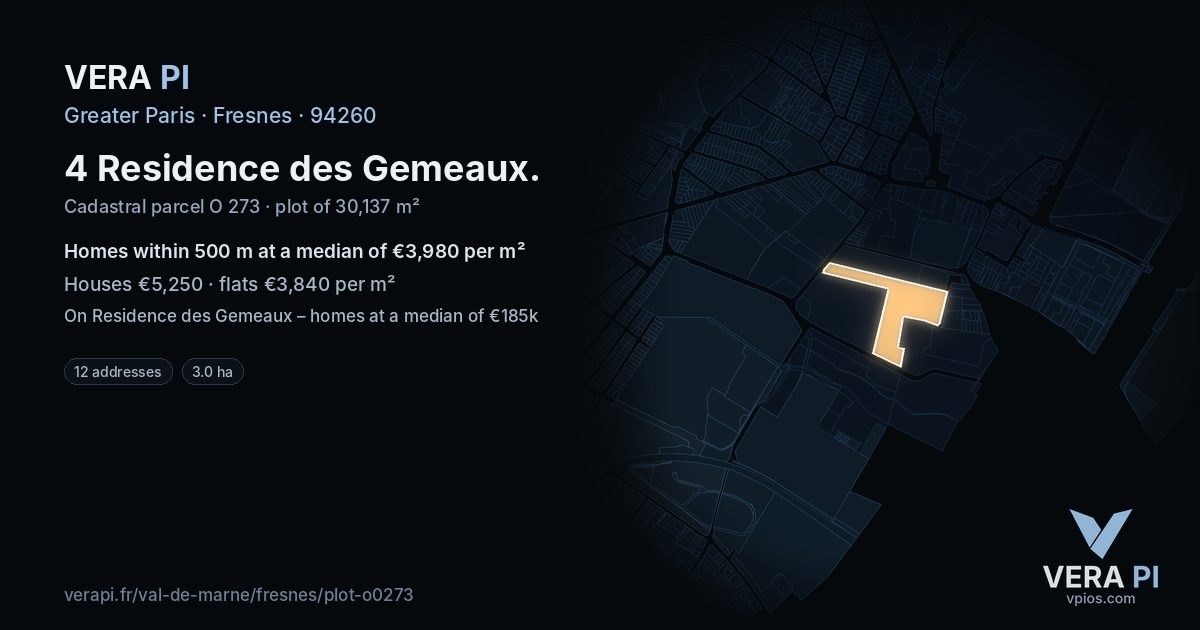 4 Residence des Gemeaux, Fresnes at night – the plot lit, the parcels around coloured by the prices near them