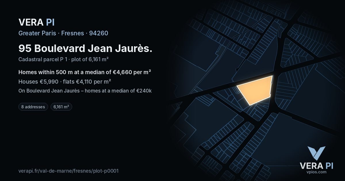 95 Boulevard Jean Jaurès, Fresnes at night – the plot lit, the parcels around coloured by the prices near them