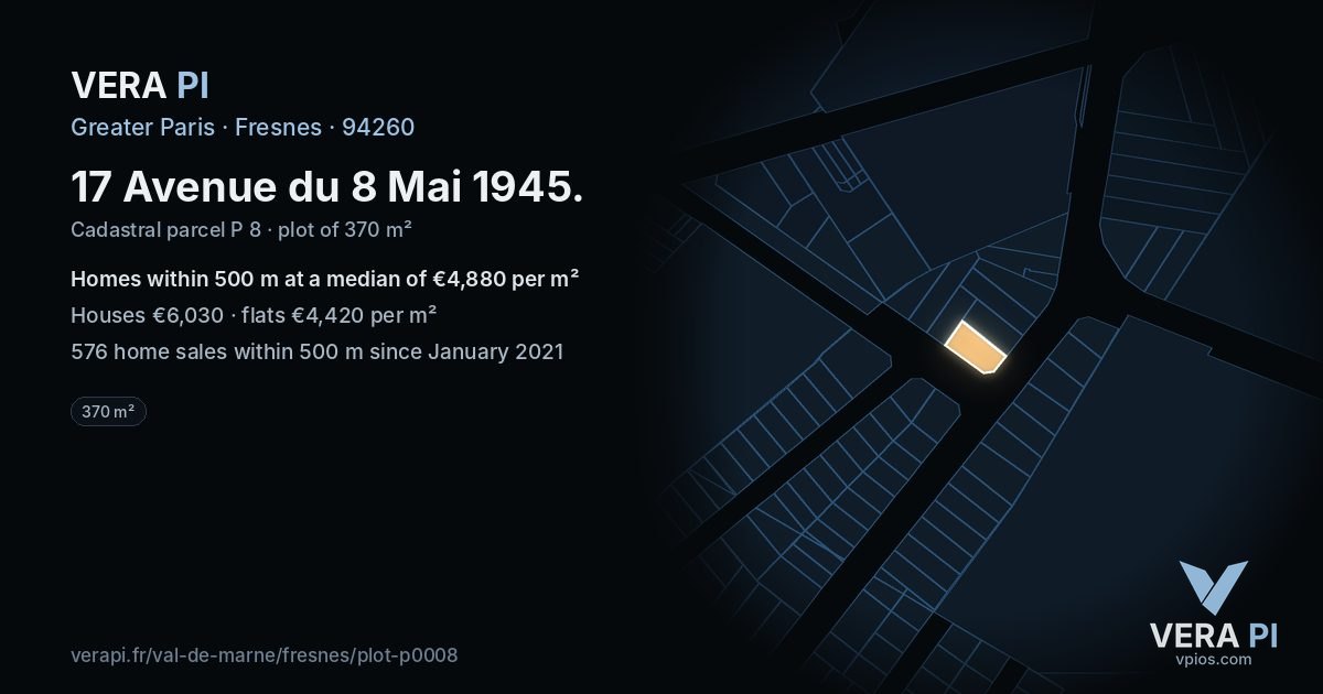 17 Avenue du 8 Mai 1945, Fresnes at night – the plot lit, the parcels around coloured by the prices near them