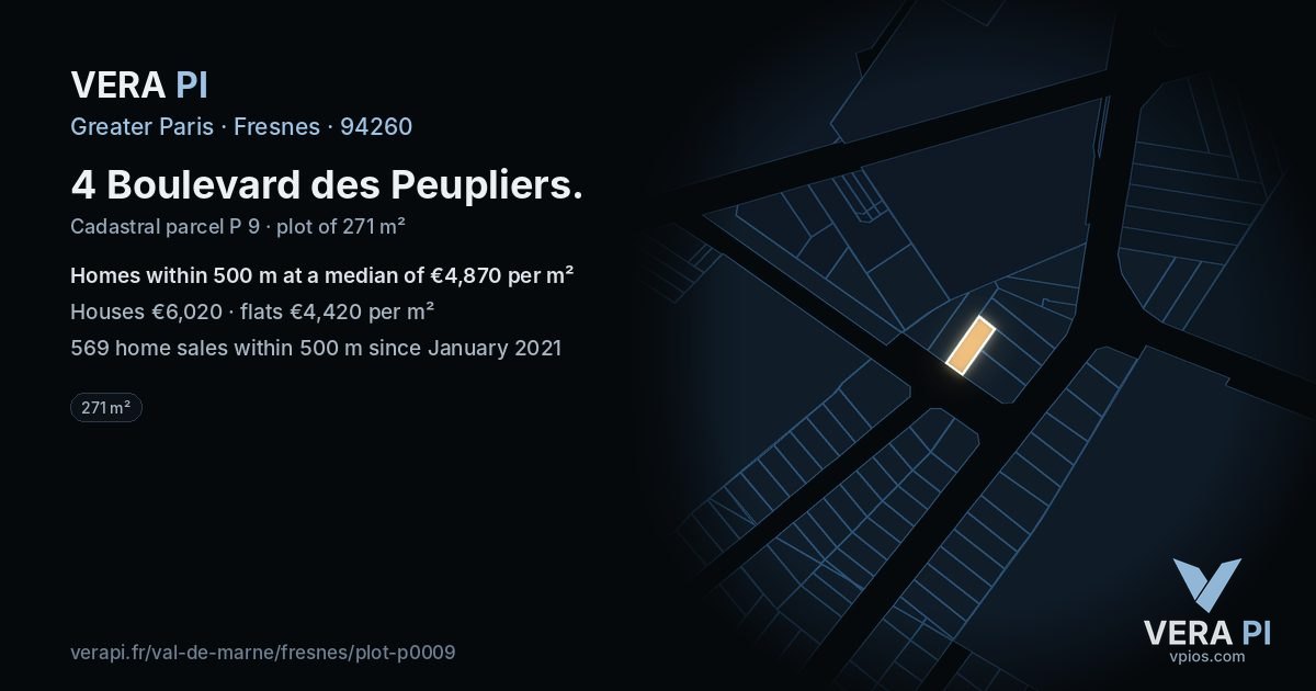 4 Boulevard des Peupliers, Fresnes at night – the plot lit, the parcels around coloured by the prices near them