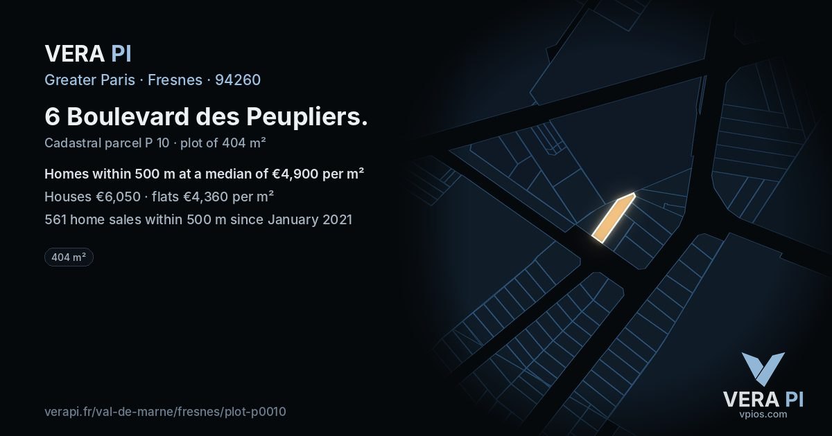 6 Boulevard des Peupliers, Fresnes at night – the plot lit, the parcels around coloured by the prices near them
