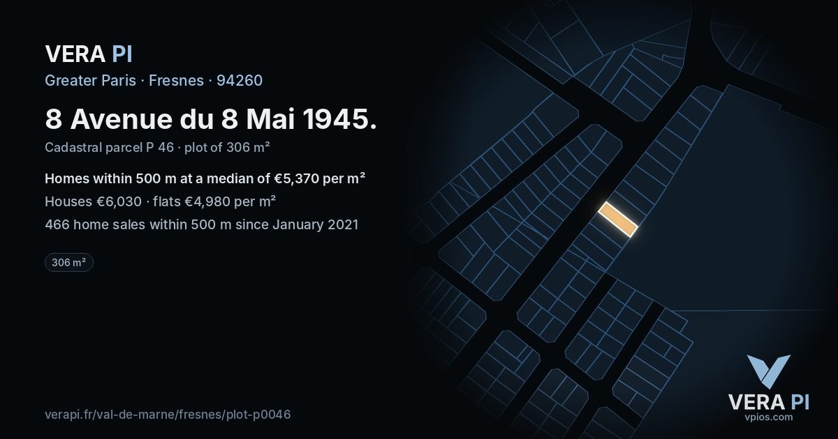 8 Avenue du 8 Mai 1945, Fresnes at night – the plot lit, the parcels around coloured by the prices near them