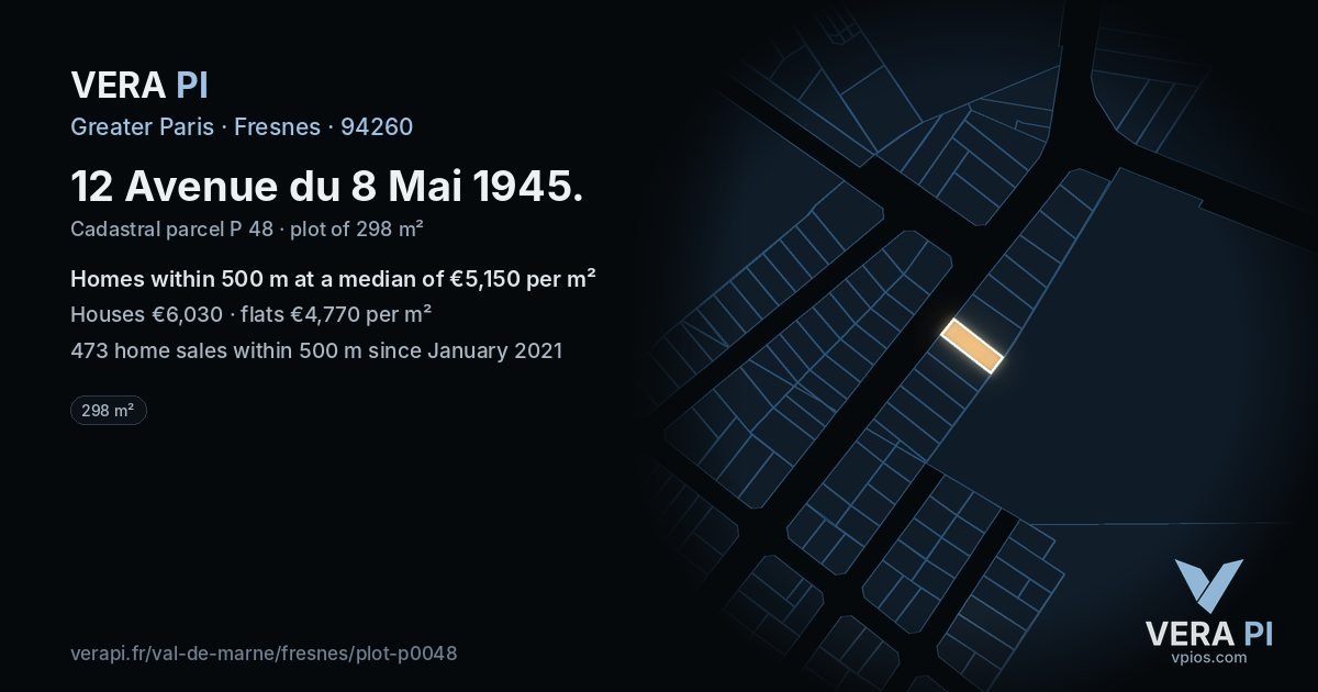12 Avenue du 8 Mai 1945, Fresnes at night – the plot lit, the parcels around coloured by the prices near them