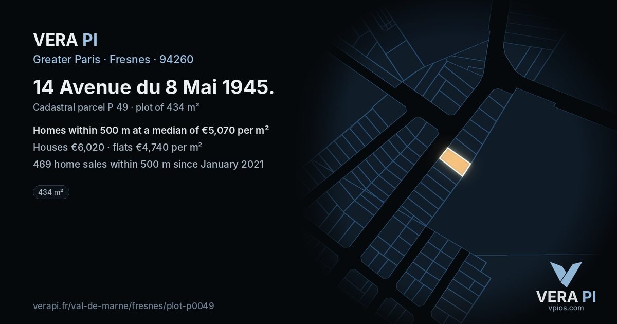14 Avenue du 8 Mai 1945, Fresnes at night – the plot lit, the parcels around coloured by the prices near them