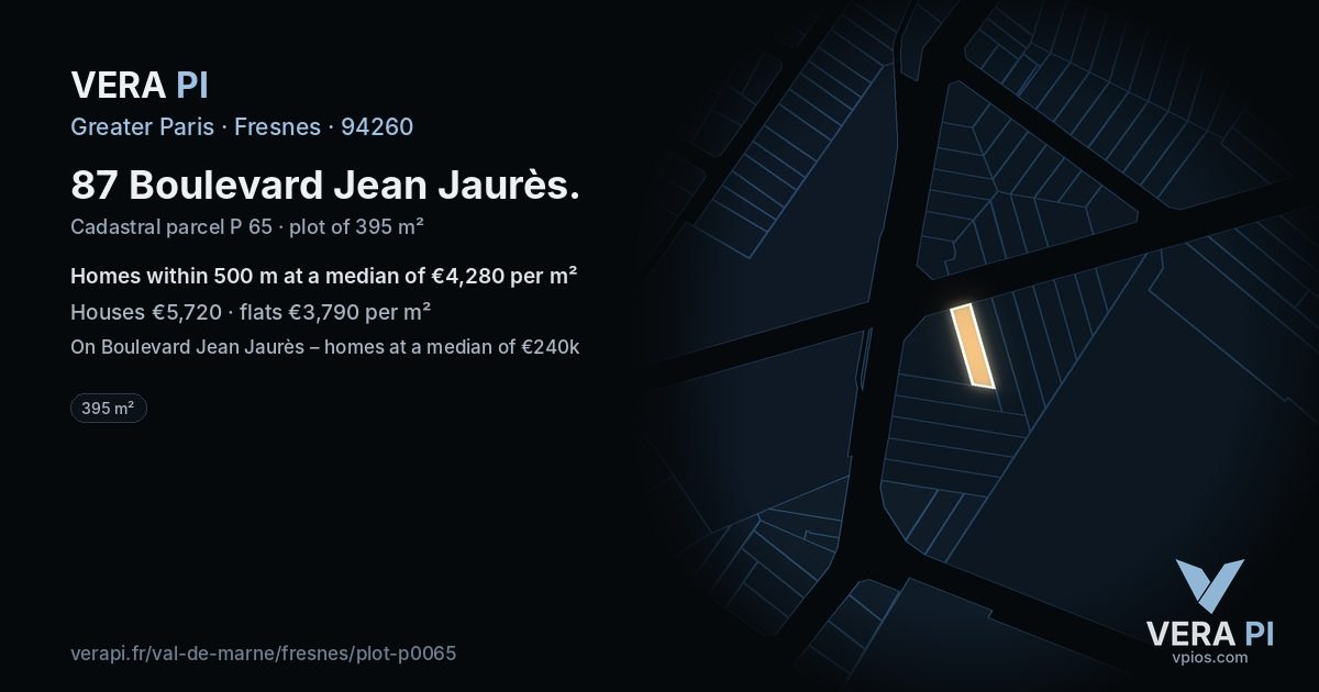 87 Boulevard Jean Jaurès, Fresnes at night – the plot lit, the parcels around coloured by the prices near them