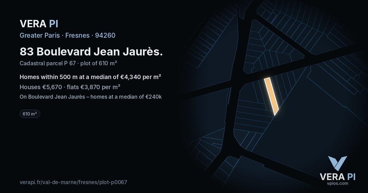 83 Boulevard Jean Jaurès, Fresnes at night – the plot lit, the parcels around coloured by the prices near them