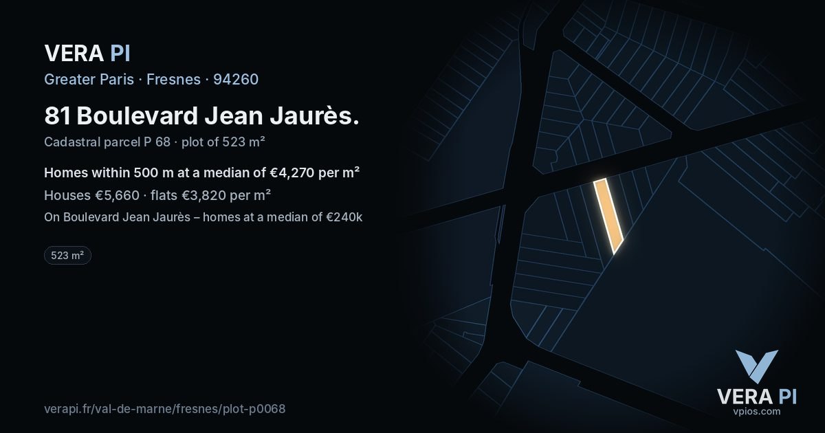 81 Boulevard Jean Jaurès, Fresnes at night – the plot lit, the parcels around coloured by the prices near them