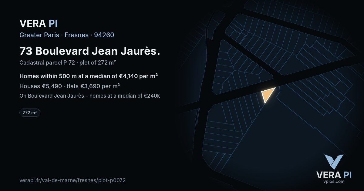 73 Boulevard Jean Jaurès, Fresnes at night – the plot lit, the parcels around coloured by the prices near them