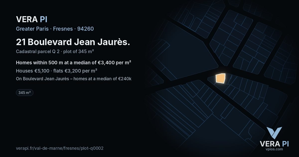 21 Boulevard Jean Jaurès, Fresnes at night – the plot lit, the parcels around coloured by the prices near them