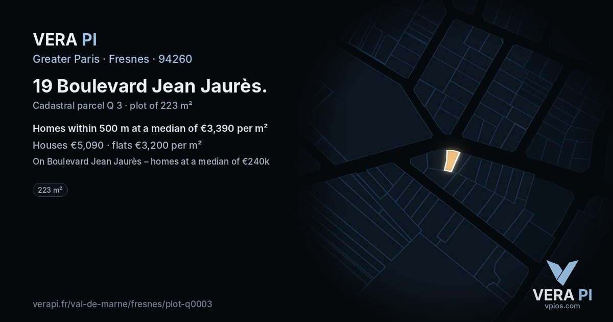 19 Boulevard Jean Jaurès, Fresnes at night – the plot lit, the parcels around coloured by the prices near them