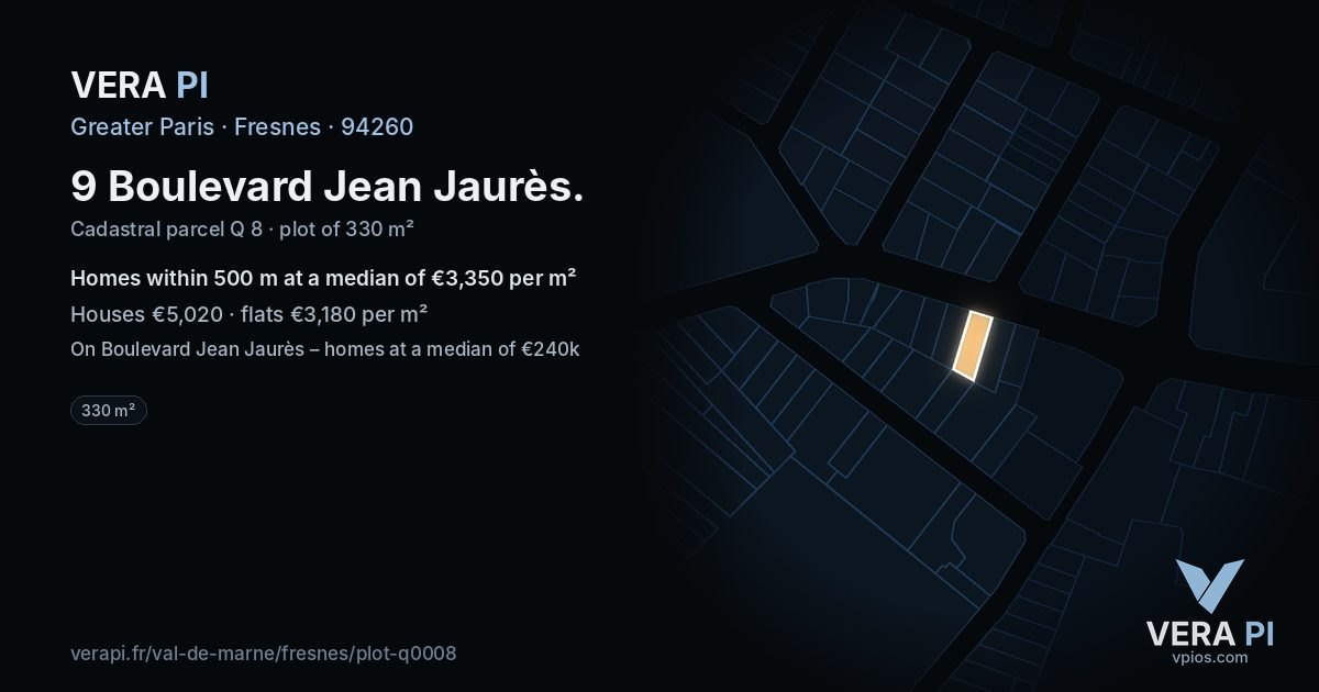 9 Boulevard Jean Jaurès, Fresnes at night – the plot lit, the parcels around coloured by the prices near them
