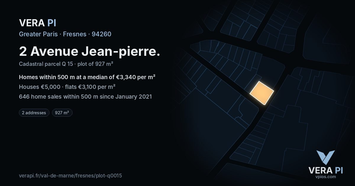 2 Avenue Jean-pierre, Fresnes at night – the plot lit, the parcels around coloured by the prices near them