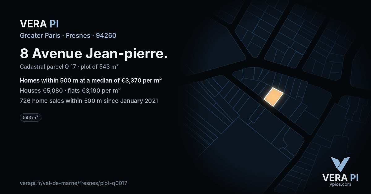 8 Avenue Jean-pierre, Fresnes at night – the plot lit, the parcels around coloured by the prices near them