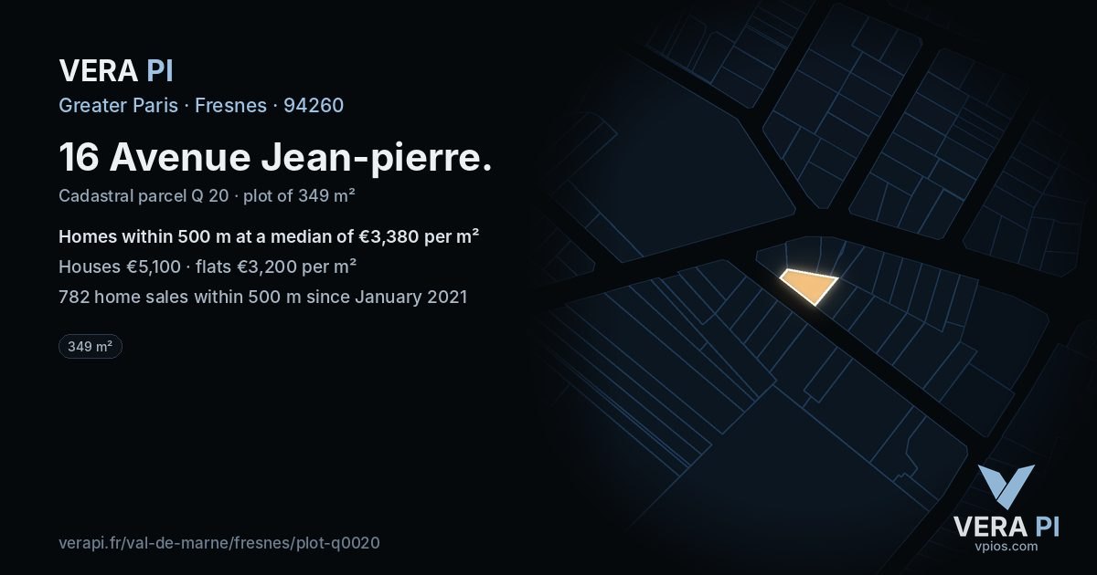 16 Avenue Jean-pierre, Fresnes at night – the plot lit, the parcels around coloured by the prices near them