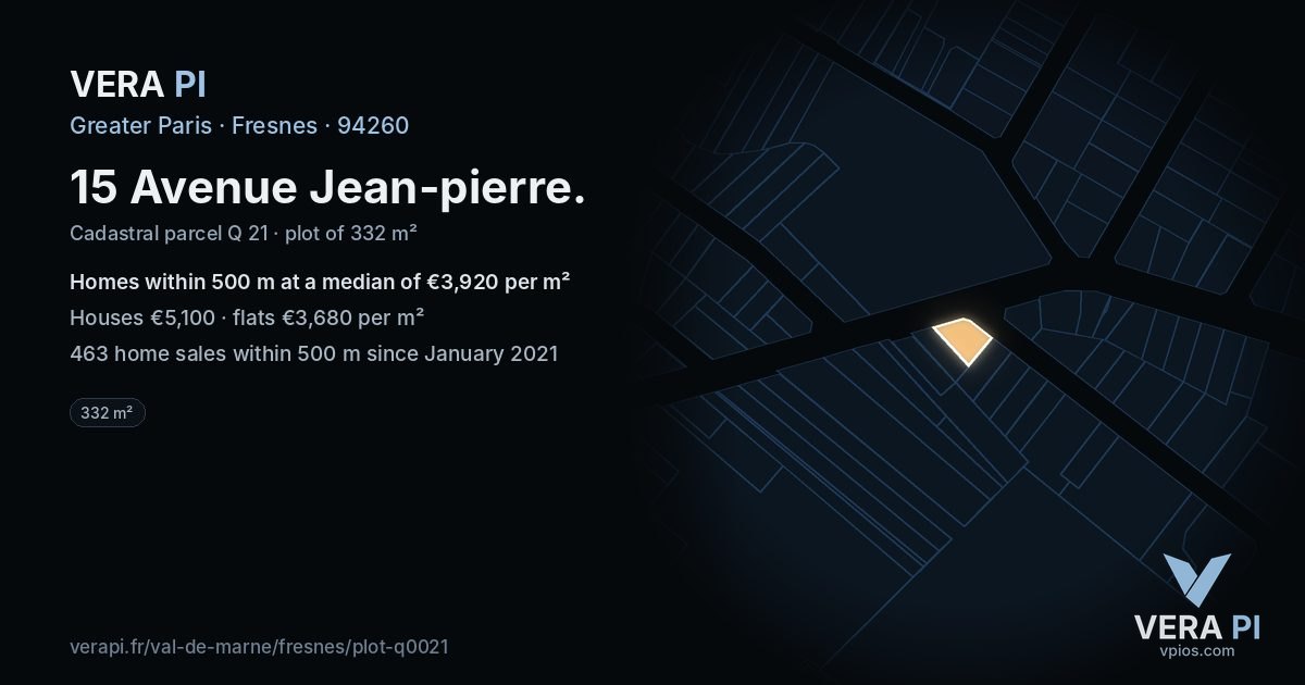 15 Avenue Jean-pierre, Fresnes at night – the plot lit, the parcels around coloured by the prices near them