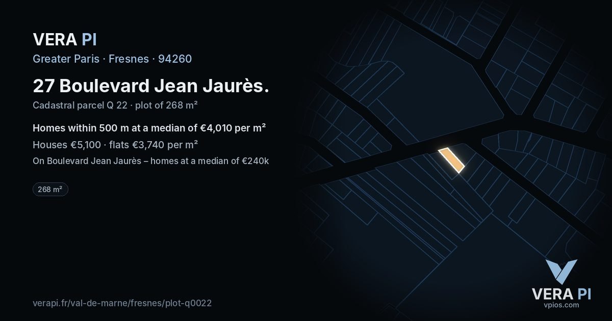 27 Boulevard Jean Jaurès, Fresnes at night – the plot lit, the parcels around coloured by the prices near them