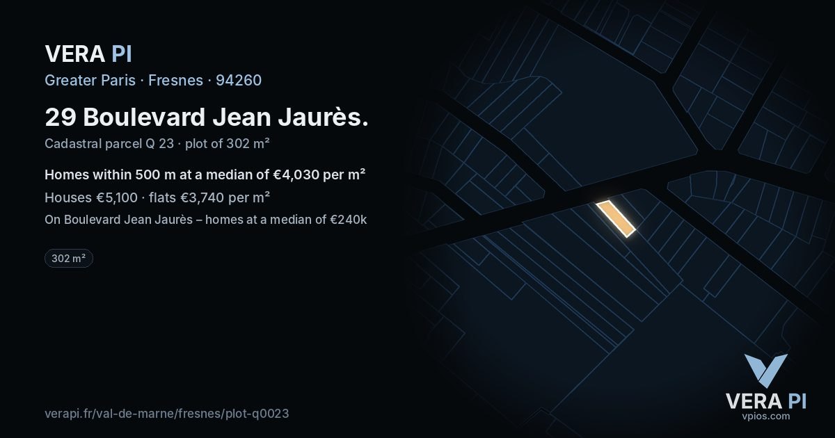 29 Boulevard Jean Jaurès, Fresnes at night – the plot lit, the parcels around coloured by the prices near them