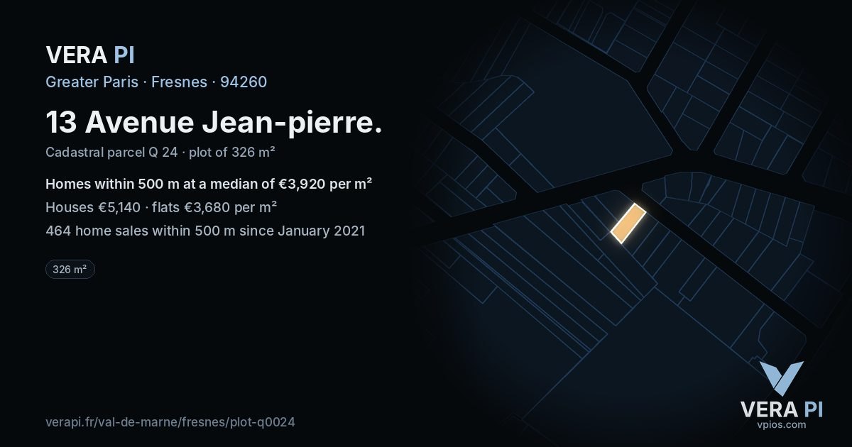 13 Avenue Jean-pierre, Fresnes at night – the plot lit, the parcels around coloured by the prices near them