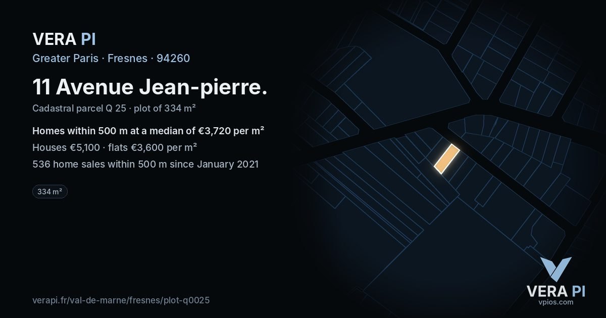 11 Avenue Jean-pierre, Fresnes at night – the plot lit, the parcels around coloured by the prices near them